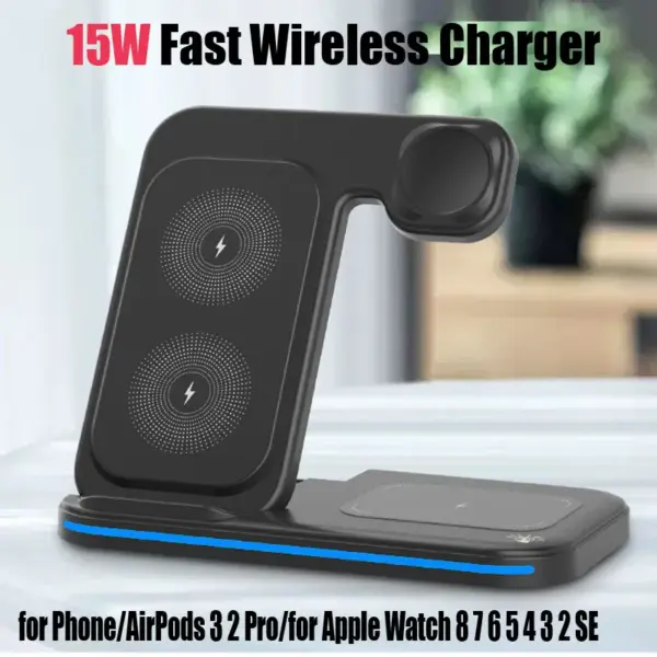 Foldable Fast Wireless Charger Bracket for iPhone Samsung Xiaomi Huawei Phone Stand for AppleWatch AirPods Pro Charging Dock - Image 2