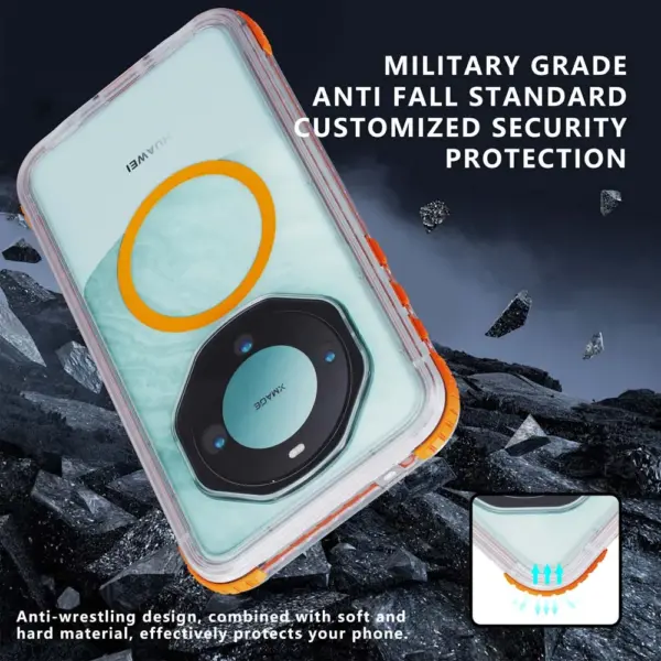 For Huawei Mate 60 Pro Case Waterproof Pouch Swimming Anti Drop Snowproof Clear Hard Cover with Button Charging Magnetic Circle - Image 2