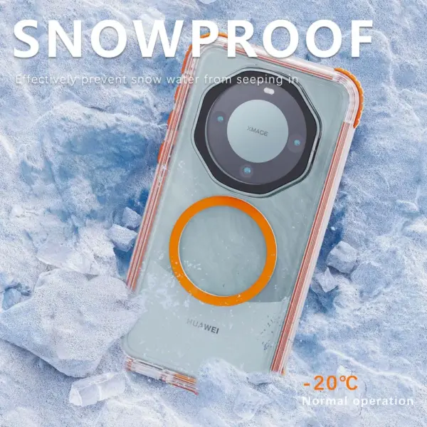 For Huawei Mate 60 Pro Case Waterproof Pouch Swimming Anti Drop Snowproof Clear Hard Cover with Button Charging Magnetic Circle - Image 3