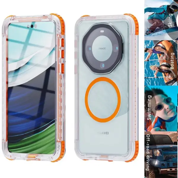 For Huawei Mate 60 Pro Case Waterproof Pouch Swimming Anti Drop Snowproof Clear Hard Cover with Button Charging Magnetic Circle - Image 6