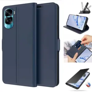Luxury Phone Case for Honor 90 Lite Skinsense PU Leather Magnetic Buckle Flip Card Wallet Pouch Foldable Stand Full Coverage
