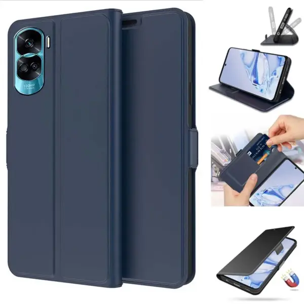 Luxury Phone Case for Honor 90 Lite Skinsense PU Leather Magnetic Buckle Flip Card Wallet Pouch Foldable Stand Full Coverage