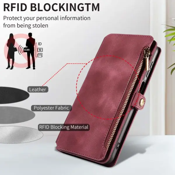 Multi-pocket Leather Wallet Case for Redmi 12C 13C Phone Bumper Magntic Flip Handbag Zip Strap Card Slot Wallet Pouch - Image 3