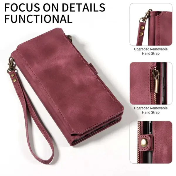 Multi-pocket Leather Wallet Case for Redmi 12C 13C Phone Bumper Magntic Flip Handbag Zip Strap Card Slot Wallet Pouch - Image 5