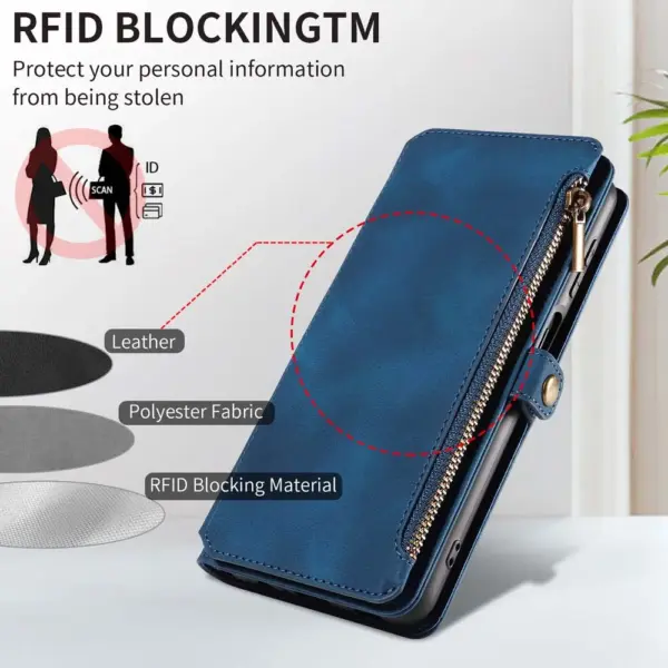 Multi-pocket Leather Wallet Case for Xiaomi 14 Pro Full Coverage Foldable Stand Magnetic Button Flip Bag Strap Bumper Zip Pouch - Image 2