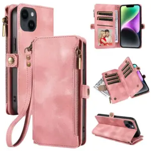 Multi-pocket Leather Wallet Case for iPhone 15 14 Plus 13 12 11 Pro Max Mini X XR XS Bumper Luxury Flip Handbag Magnet Zip Pouch