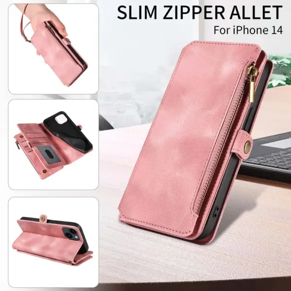 Multi-pocket Leather Wallet Case for iPhone 15 14 Plus 13 12 11 Pro Max Mini X XR XS Bumper Luxury Flip Handbag Magnet Zip Pouch - Image 5