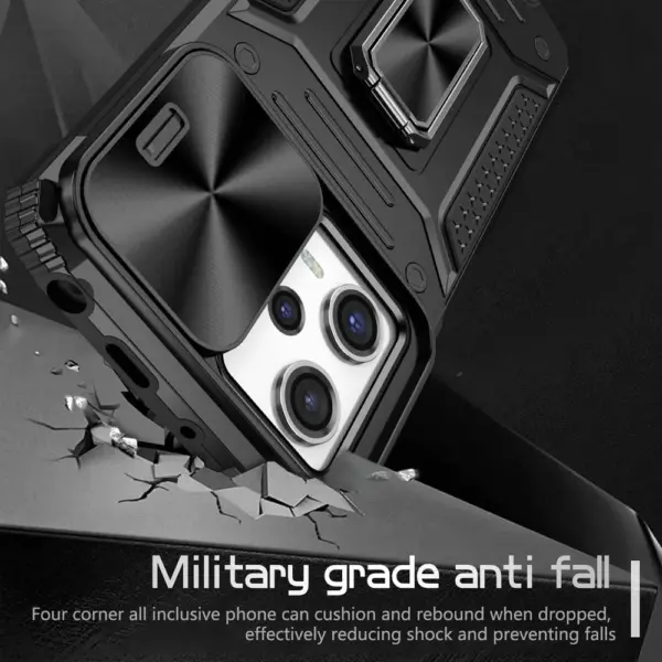 Shockproof Armor Case for Xiaomi Poco X6 13T Pro Phone Back Cover Foldable Ring Stand Fit Bumper with Lens Push Pull Protector - Image 3