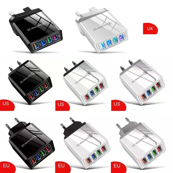 USB Charging Adapter 5V 3A 10W Colorful 4 USB Port 100V-240V USA EU UK Plug CE ROHS FCC Power Supply Converter for Phone Tablet - Image 4