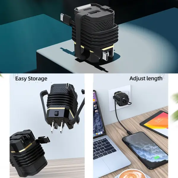 USB Type C Charger Foldable Plug EU UK AUS USA 18W Mini Dual Port Power Adapter with Cable Clip Cord Organizer Wire Bind Holder - Image 2