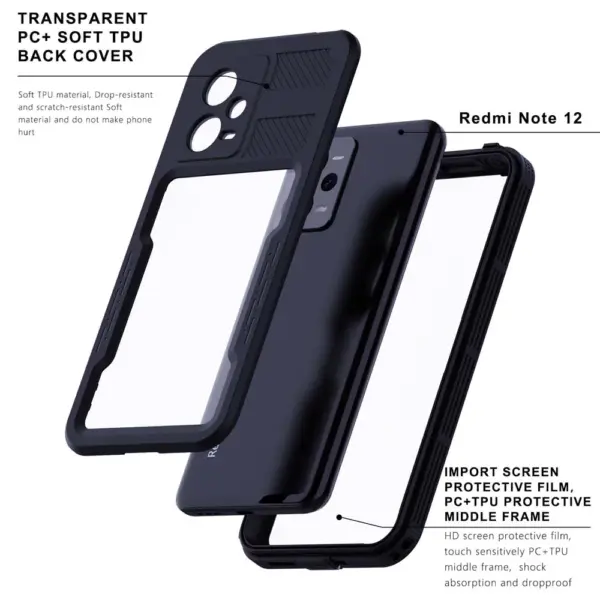 Waterproof Case for Redmi Note 12 Pro Pouch Swimming Shockproof Hard Cover with Button Full Protection Shell Capa Coque Fundas - Image 6
