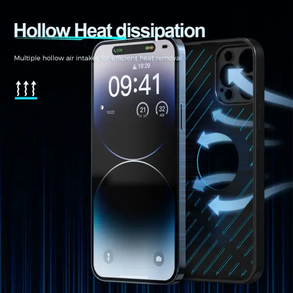 for iPhone 16 15 14 13 12 Pro Max Cover Cooling Shockproof Metal Hollow Magnetic Case Soft Edge Anti Drop Phone Bumper Protect Shell - Image 3