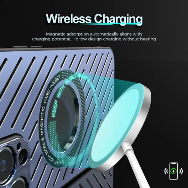 for iPhone 16 15 14 13 12 Pro Max Cover Cooling Shockproof Metal Hollow Magnetic Case Soft Edge Anti Drop Phone Bumper Protect Shell