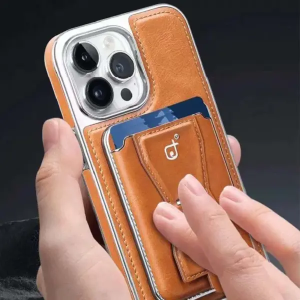 for iPhone 15 14 Plus 13 12 Pro Max Case Luxury PU Leather Back Cover with Hole Removable Magnetic Card Pocket Foldable Stand - Image 2