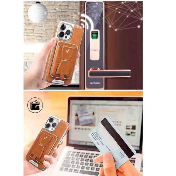 for iPhone 15 14 Plus 13 12 Pro Max Case Luxury PU Leather Back Cover with Hole Removable Magnetic Card Pocket Foldable Stand - Image 3