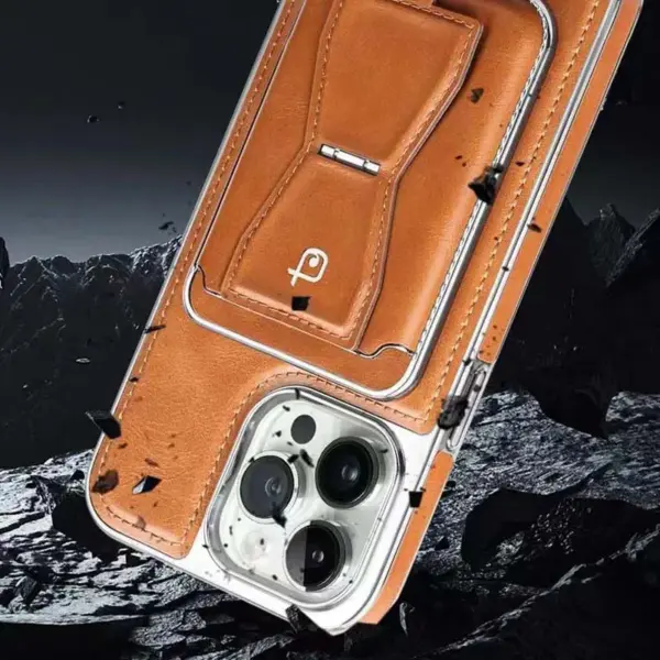 for iPhone 15 14 Plus 13 12 Pro Max Case Luxury PU Leather Back Cover with Hole Removable Magnetic Card Pocket Foldable Stand - Image 5